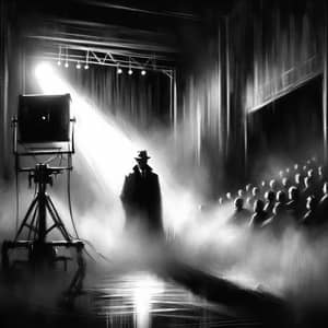 Mysterious Figure Emerging from Dense Fog | Noir Thriller Art