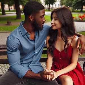 Interracial Couple Sitting on Park Bench | Love in Nature