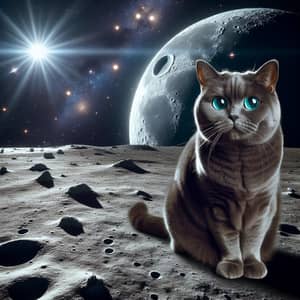 Charcoal Grey Cat Sitting on Moon | Celestial Lunar Landscape