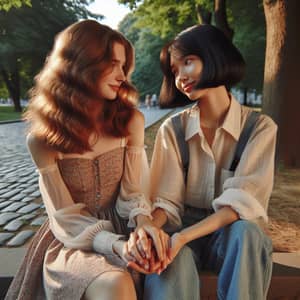 Heartwarming Friendship: Two Girls Bonding in a Serene Park