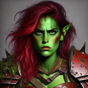 Half-Orc Female Barbarian with Green Skin & Red Hair