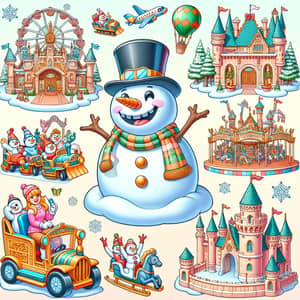 Whimsical Snowman Adventures at Amusement Park