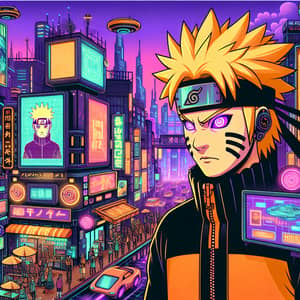 Cyberpunk Naruto Character in Futuristic Cityscape