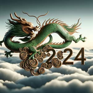 2024 Wooden Green Dragon in Dynamic Pose | Eastern Mythology