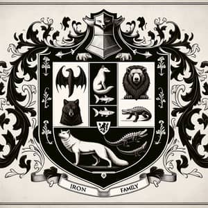 Intricate Iron Family Crest Shield with Animal Symbols