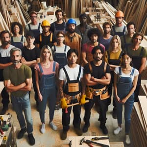 Diverse Group of Carpenters in Circle | Workshop Image