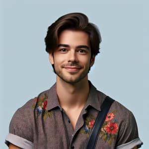Engaging Self-Portrait with Medium-Length Hair and Floral Printed Shirt