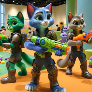 Anthropomorphic Cats with Futuristic Toy Blasters