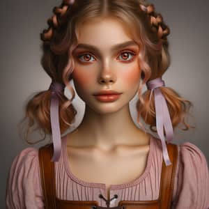 Young Woman with Strawberry Blonde Hair and Lavender Ribbons in Loops
