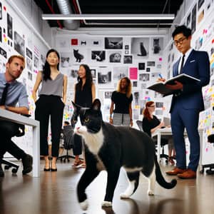 Tuxedo Cat in Ad Agency: A Scene of Creativity and Serenity