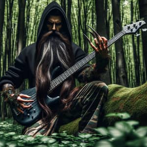 Mystical Forest Musician with Bass Guitar | Enchanting Scene