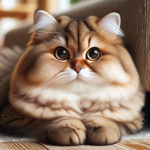 Chubby Cat in Cozy Environment with Striking, Wide Eyes
