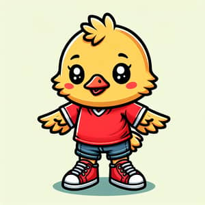 Cartoon Chick in Red Sneakers and Shirt