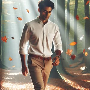 Soothing South Asian Man Walking in Autumn Forest | Website Name
