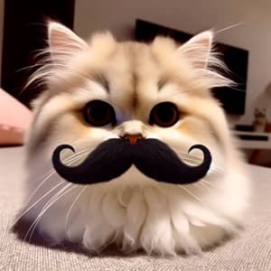 Fluffy Cat with Small Black Mustache - Adorable Cat Picture