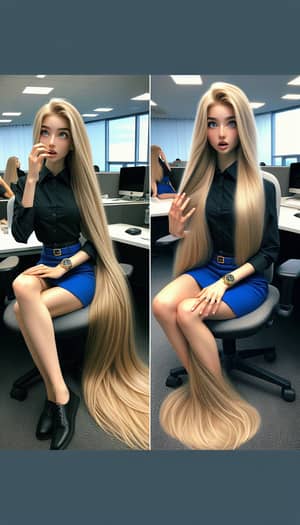 Long Blonde Hair Teenager Shocked Sitting Chair Office Desk