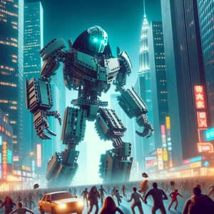 Robotic Figure Causing Havoc in Busy City | Bionicle-like Robot