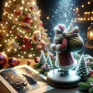 Hyper-Realistic Santa Claus Figurine and Christmas Tree Scene