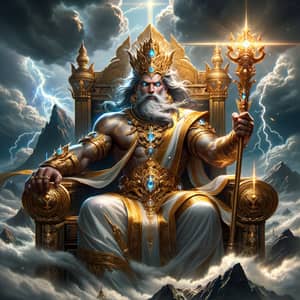 King of the Gods of Thunder - Majestic Deity on Gold Throne