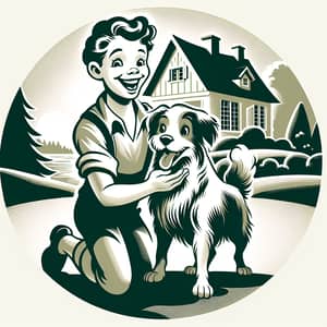 Charming Animated Scene: Person with Dog in Fairytale Setting