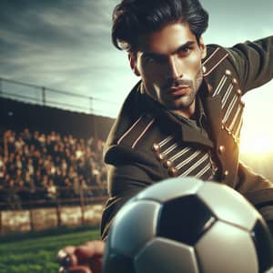 Passionate Hispanic Man Dribbling Soccer Ball