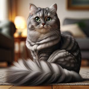 Radiant Green-Eyed Grey Domestic Short Hair Cat | Cozy Home Interior