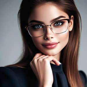 Elegant Middle-Eastern Girl with Sophisticated Glasses and Light Eyes