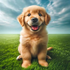 Adorable Golden Retriever Puppy on Vibrant Green Grass