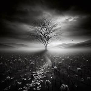 Haunting Melancholy: Solitary Tree in Barren Landscape