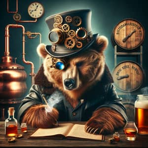Steampunk Bear Brewmaster: Craft Beer Enthusiast & Whisky Taster