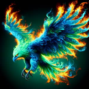 Majestic Eagle in Green & Blue Flames