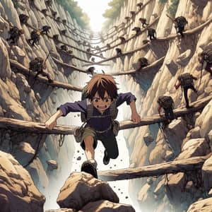 Courageous Boy Overcoming Obstacles - Anime Trail Adventure