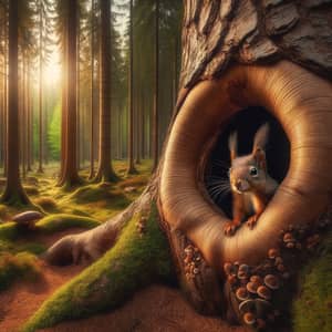 Majestic Tree with Squirrel in Hollow | Forest Sunset View