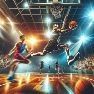 High-Energy Basketball Match on Vibrant Court