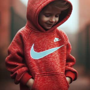Young Boy in Vibrant Red Nike Sweatshirt | Sporty Style