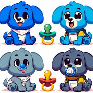 Playful Cartoonish Blue & Grey Animated Dogs - Puppies in Diapers
