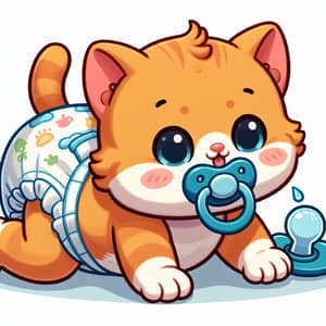 Cute Newborn Kitten in Diapers and Pacifier | Animated Cartoon Style
