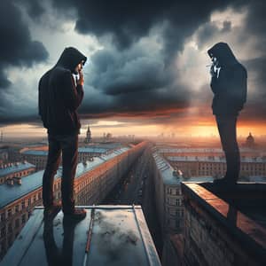 Man on High-rise Building Roof Smoking Cigarette | Sad & Somber Atmosphere