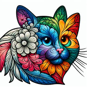 Colorfully Engraved Glass Cat with Flower Detail