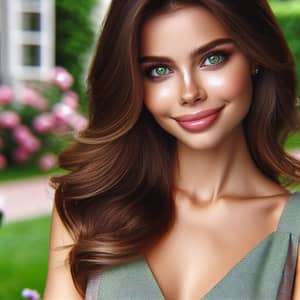 Dark Blonde Hair & Green Eyes Beauty | Stunning Woman Smiling