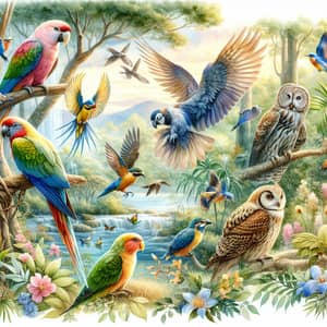 Bird Species in Natural Habitat - Watercolor Painting