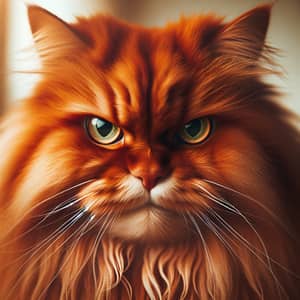 Intense Ginger Cat with Fiery-Orange Fur and Green Eyes