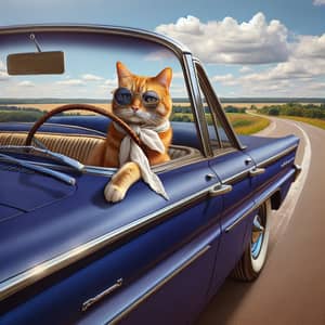 Vintage Cat Driving Classic Car with Whimsical Style