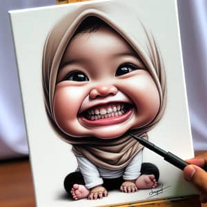 Adorable Malay Baby Girl Caricature with Chubby Cheeks