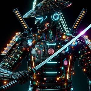 Futuristic Cyberpunk Samurai: Neon Armor & High-Tech Katana