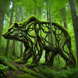 Fantastical Forest Scene with Bear Shape
