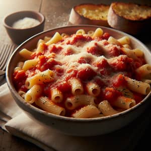 Classic Italian Cuisine: Macaroni Pasta with Tomato Sauce and Parmesan Cheese