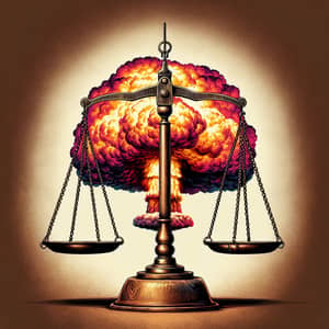 Antique Trading Scales & Nuclear Mushroom Cloud Illustration