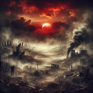 Apocalyptic Background with Desolate Landscapes and Fiery Sky
