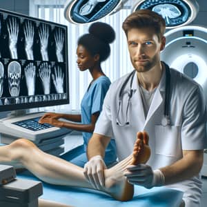 Expert Podiatrist Providing Foot Care in Modern Medical Room